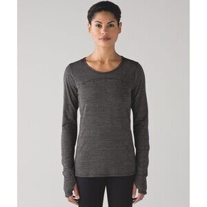 Lululemon On Track Long Sleeve Shirt Womens 8 Heather Black Stretch Base Layer